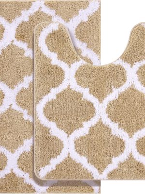 91tzSNIlGEL._AC_SL1500_.jpg RUGSREAL Bathroom Rugs Set 2 Piece, 30"x20"+24"x20", Beige