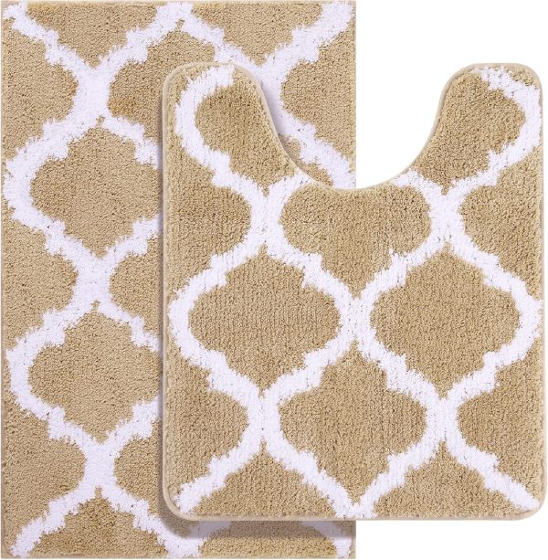 RUGSREAL Bathroom Rugs Set 2 Piece, 30"x20"+24"x20", Beige