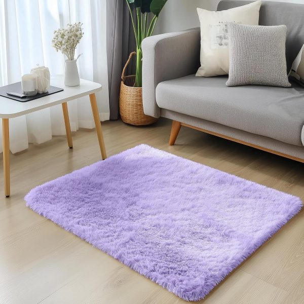 RUGSREAL 2x3 Machine Washable Small Bedside Rug, Soft Fluffy Shaggy Entryway Throw Rugs for Bedroom, Living Room, Indoor Floor Carpet for Kids Girl Boy, Nursery Room, Home Decor Aesthetic, Light Purple
