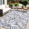 RUGSREAL Outdoor Rug 5x8 ft Waterproof Reversible Leaf Mat, Grey & White