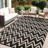 RUGSREAL Outdoor Rug 6x9 ft Waterproof Reversible Chevron Mat, Black & Beige
