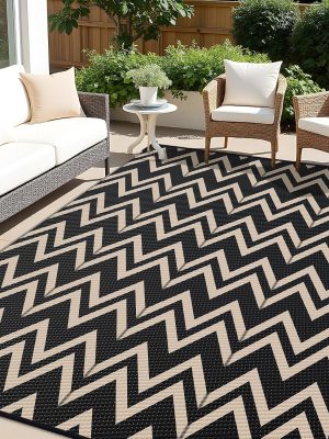 91vmO3jTrCL._AC_SL1500_.jpg RUGSREAL Outdoor Rug 6x9 ft Waterproof Reversible Chevron Mat, Black & Beige
