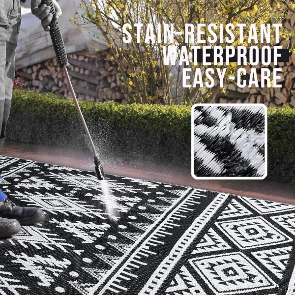 RUGSREAL Outdoor Rug 8x10 ft Waterproof Reversible Boho Mat, Black & White