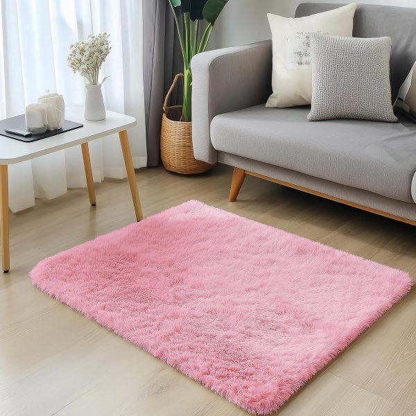 RUGSREAL 2x3 Machine Washable Small Bedside Rug, Soft Fluffy Shaggy Entryway Throw Rugs for Bedroom, Living Room, Indoor Floor Carpet for Kids Girls and Boys, Nursery Rooms, Home Decor Aesthetic, Pink