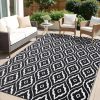 RUGSREAL Outdoor Rug 6x9 ft Waterproof Reversible Braided Mat, Black & White