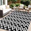 RUGSREAL Outdoor Rug 6x9 ft Waterproof Reversible Chevron Mat, Black & White