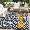 RUGSREAL Outdoor Rug 6x9 ft Waterproof Reversible Chevron Mat, Black & White