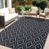 RUGSREAL Outdoor Rug 8x10 ft Waterproof Reversible Braided Mat, Black & Grey
