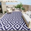 RUGSREAL Outdoor Rug 8x10 ft Waterproof Reversible Mat, Navy & White
