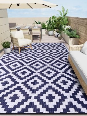 91zlE756bwL._AC_SL1500_.jpg RUGSREAL Outdoor Rug 8x10 ft Waterproof Reversible Mat, Navy & White